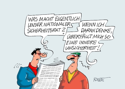 Cartoon: Sicherheitsrat (medium) by RABE tagged merz,kanzler,koalition,union,spd,klingbeil,cartoon,karikatur,pressezeichnung,farbcartoon,tagescartoon,db,bahn,frühling,frühjahr,frühjahrsputz,ice,zug,blumenkasten,blumenkästen,sicherheit,unsicherheit,sicherheitsrat,nationaler,schutz,warnung,innenministerium,merz,kanzler,koalition,union,spd,klingbeil,cartoon,karikatur,pressezeichnung,farbcartoon,tagescartoon,db,bahn,frühling,frühjahr,frühjahrsputz,ice,zug,blumenkasten,blumenkästen,sicherheit,unsicherheit,sicherheitsrat,nationaler,schutz,warnung,innenministerium