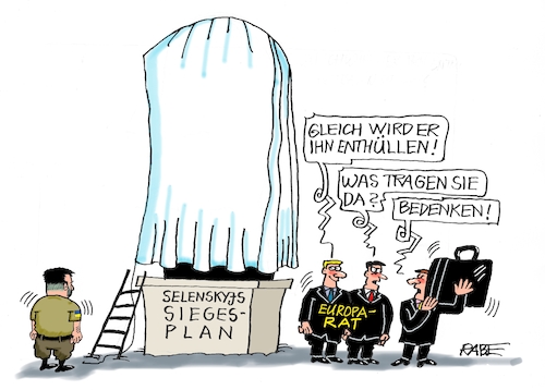 Cartoon: Siegesplan (medium) by RABE tagged ampel,ampelregierung,rot,grün,gelb,fdp,spd,grüne,rabe,ralf,böhme,cartoon,karikatur,pressezeichnung,farbcartoon,tagescartoon,inflation,einkommen,rente,rentenpaket,bruch,streit,neuwahlen,eu,europa,europarat,brüssel,siegesplan,ukrainekrieg,selenskyj,bedenken,denmkmal,hülle,enthüllung,ampel,ampelregierung,rot,grün,gelb,fdp,spd,grüne,rabe,ralf,böhme,cartoon,karikatur,pressezeichnung,farbcartoon,tagescartoon,inflation,einkommen,rente,rentenpaket,bruch,streit,neuwahlen,eu,europa,europarat,brüssel,siegesplan,ukrainekrieg,selenskyj,bedenken,denmkmal,hülle,enthüllung