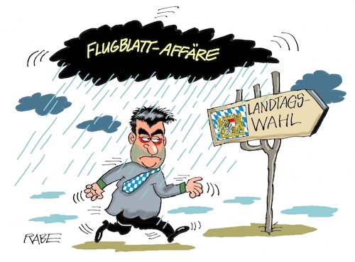 Cartoon: Söder im Regen (medium) by RABE tagged bayern,söder,ministerpräsident,csu,münchen,landtagswahl,rabe,ralf,böhme,cartoon,karikatur,pressezeichnung,farbcartoon,tagescartoon,kanzler,kanzlerkandidat,kanzlerkandidatur,kanzleramt,verzicht,absage,hubert,aiwanger,freie,wähler,flugblatt,flugblattskandal,flugblattaffäre,rechte,afd,antisemitismus,regen,regenwolke,wegweiser,bayern,söder,ministerpräsident,csu,münchen,landtagswahl,rabe,ralf,böhme,cartoon,karikatur,pressezeichnung,farbcartoon,tagescartoon,kanzler,kanzlerkandidat,kanzlerkandidatur,kanzleramt,verzicht,absage,hubert,aiwanger,freie,wähler,flugblatt,flugblattskandal,flugblattaffäre,rechte,afd,antisemitismus,regen,regenwolke,wegweiser