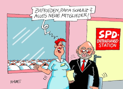 Cartoon: SPD Geburtenrate (medium) by RABE tagged kanzlerkandidat,schulz,gabriel,scholz,bundestagswahl,hannelore,kraft,spd,sozialdemokraten,rabe,ralf,böhme,cartoon,karikatur,pressezeichnung,farbcartoon,tagescartoon,martin,eu,ratspräsident,eintritte,kanzlerkandidatin,merkel,wahlkampf,wählergunst,entbindungsstation,säuglinge,geburtenrate,kanzlerkandidat,schulz,gabriel,scholz,bundestagswahl,hannelore,kraft,spd,sozialdemokraten,rabe,ralf,böhme,cartoon,karikatur,pressezeichnung,farbcartoon,tagescartoon,martin,eu,ratspräsident,eintritte,kanzlerkandidatin,merkel,wahlkampf,wählergunst,entbindungsstation,säuglinge,geburtenrate