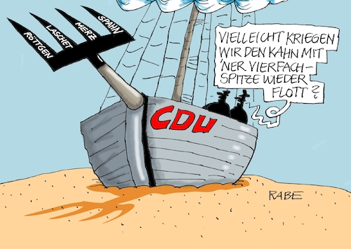 Cartoon: Spitzfindiges (medium) by RABE tagged cdu,landtagswahlen,thüringen,erfurt,wahldebakel,akk,rücktritt,kanzlerkandidatur,rabe,ralf,böhme,cartoon,karikatur,pressezeichnung,farbcartoon,tagescartoon,parteivorsitz,parteispitze,viererspitze,kandidatenkür,armin,laschet,jens,spahn,friedrich,merz,norbert,röttgen,wüste,schiff,markus,söder,csu,fahrplan,cdu,landtagswahlen,thüringen,erfurt,wahldebakel,akk,rücktritt,kanzlerkandidatur,rabe,ralf,böhme,cartoon,karikatur,pressezeichnung,farbcartoon,tagescartoon,parteivorsitz,parteispitze,viererspitze,kandidatenkür,armin,laschet,jens,spahn,friedrich,merz,norbert,röttgen,wüste,schiff,markus,söder,csu,fahrplan