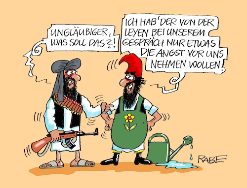 Cartoon: Tali Tali Bahn (medium) by RABE tagged afghanistan,kabul,kundus,taliban,ortkräfte,bundeswehr,rabe,ralf,böhme,cartoon,karikatur,pressezeichnung,farbcartoon,tagescartoon,terroristen,eu,von,der,leyen,brüssel,verhandlungen,gespräche,kalaschnikow,gießkanne,gartenzwerg,angst,tali,afghanistan,kabul,kundus,taliban,ortkräfte,bundeswehr,rabe,ralf,böhme,cartoon,karikatur,pressezeichnung,farbcartoon,tagescartoon,terroristen,eu,von,der,leyen,brüssel,verhandlungen,gespräche,kalaschnikow,gießkanne,gartenzwerg,angst