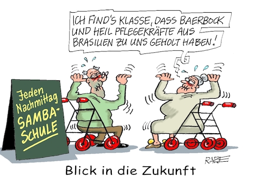 Cartoon: Tanze Samba mit mir (medium) by RABE tagged not,notaufnahme,ärzt,pflegepersonal,sanitäter,rettungskräfte,arzt,rabe,ralf,böhme,cartoon,karikatur,pflegekräfte,fachkräftemangel,pfleger,rentner,rollator,baerbock,sozialminister,heil,brasilien,rio,werbetour,anwerbung,samba,sambatanz,sambaschule,not,notaufnahme,ärzt,pflegepersonal,sanitäter,rettungskräfte,arzt,rabe,ralf,böhme,cartoon,karikatur,pflegekräfte,fachkräftemangel,pfleger,rentner,rollator,baerbock,sozialminister,heil,brasilien,rio,werbetour,anwerbung,samba,sambatanz,sambaschule