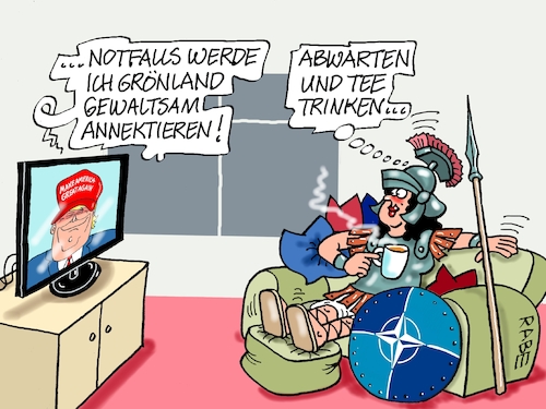 Cartoon: Teetrinkerin (medium) by RABE tagged trump,präsident,usa,donald,einmarsch,erstürmung,cartoon,karikatur,pressezeichnung,rabe,ralf,böhme,farbcartoon,tagescartoon,venezuela,südamerika,maduro,regimewechsel,weltordnung,kongress,völkerrecht,annektion,invasion,grönland,grönlandgipfel,nato,schild,speer,couch,tee,trump,präsident,usa,donald,einmarsch,erstürmung,cartoon,karikatur,pressezeichnung,rabe,ralf,böhme,farbcartoon,tagescartoon,venezuela,südamerika,maduro,regimewechsel,weltordnung,kongress,völkerrecht,annektion,invasion,grönland,grönlandgipfel,nato,schild,speer,couch,tee