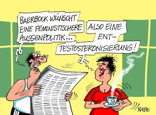 Cartoon: Testosteronhaltiges (medium) by RABE tagged aussenpolitik,aussenministerin,annalena,baerbock,grüne,feminismus,feministin,rabe,ralf,böhme,cartoon,karikatur,pressezeichnung,farbcartoon,tagescartoon,frauen,ämter,männer,testosteron,enttestosteronisierung,aussenpolitik,aussenministerin,annalena,baerbock,grüne,feminismus,feministin,rabe,ralf,böhme,cartoon,karikatur,pressezeichnung,farbcartoon,tagescartoon,frauen,ämter,männer,testosteron,enttestosteronisierung