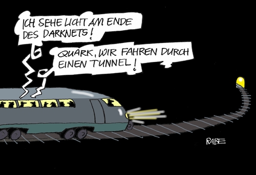 Cartoon: The Darkside Of The Darknet (medium) by RABE tagged darknet,dark,darkside,kriminelle,attentäter,waffenhandel,drogenhandel,verbrechensbekämpfung,dunkelheit,amok,münchen,würzburg,reutlingen,ansbach,rabe,ralf,böhme,cartoon,karikatur,pressezeichnung,farbcartoon,tagescartoon,zug,tunnel,tunnelende,the,darknet,dark,darkside,kriminelle,attentäter,waffenhandel,drogenhandel,verbrechensbekämpfung,dunkelheit,amok,münchen,würzburg,reutlingen,ansbach,rabe,ralf,böhme,cartoon,karikatur,pressezeichnung,farbcartoon,tagescartoon,zug,tunnel,tunnelende