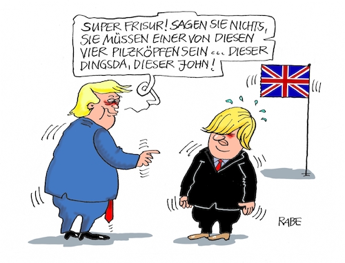 Cartoon: Trump bei Johnson (medium) by RABE tagged trump,präsident,usa,china,handelskrieg,strafzölle,peking,rabe,ralf,böhme,cartoon,karikatur,pressezeichnung,farbcartoon,tagescartoon,großbritannien,staatsbesuch,boris,johnson,queen,beatles,frisur,pilköpfe,john,lennon,blond,buckingham,palace,trump,präsident,usa,china,handelskrieg,strafzölle,peking,rabe,ralf,böhme,cartoon,karikatur,pressezeichnung,farbcartoon,tagescartoon,großbritannien,staatsbesuch,boris,johnson,queen,beatles,frisur,pilköpfe,john,lennon,blond,buckingham,palace