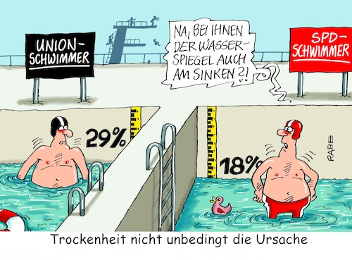 Cartoon: Umfrageschwimmerbecken (medium) by RABE tagged spd,nahles,umfragewerte,afd,wählergunst,prozent,rabe,ralf,böhme,cartoon,karikatur,pressezeichnung,farbcartoon,tagescartoon,baum,raben,tante,scholz,groko,koalitionsstreit,asylstreit,asylkompromiss,union,merkel,cdu,csu,umfragetief,wähler,politbarometer,wasserstand,schwimmer,becken,schwimmbasin,wasserspiegel,absinken,tief,trockenheit,hitze,verdunstung,spd,nahles,umfragewerte,afd,wählergunst,prozent,rabe,ralf,böhme,cartoon,karikatur,pressezeichnung,farbcartoon,tagescartoon,baum,raben,tante,scholz,groko,koalitionsstreit,asylstreit,asylkompromiss,union,merkel,cdu,csu,umfragetief,wähler,politbarometer,wasserstand,schwimmer,becken,schwimmbasin,wasserspiegel,absinken,tief,trockenheit,hitze,verdunstung