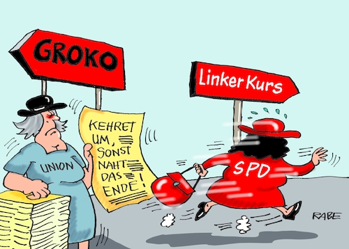 Cartoon: Umkehr (medium) by RABE tagged nahles,spd,sozialdemokraten,groko,umfragetief,scholz,rabe,ralf,böhme,cartoon,karikatur,pressezeichnung,farbcartoon,tagescartoon,vorsprung,ost,landtagswahlen,sachsen,thüringen,wahlsieger,wähler,umkehr,linke,union,cdu,csu,sozialstaat,grundrente,bürgergeld,nahles,spd,sozialdemokraten,groko,umfragetief,scholz,rabe,ralf,böhme,cartoon,karikatur,pressezeichnung,farbcartoon,tagescartoon,vorsprung,ost,landtagswahlen,sachsen,thüringen,wahlsieger,wähler,umkehr,linke,union,cdu,csu,sozialstaat,grundrente,bürgergeld