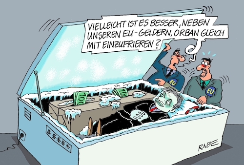 Cartoon: Väterchen Frost (medium) by RABE tagged eu,europa,euro,gelder,milliarden,orban,ungarn,rabe,ralf,böhme,cartoon,karikatur,pressezeichnung,farbcartoon,tagescartoon,hilfsgelder,ukraine,zustimmung,victor,tiefkühltruhe,eis,frost,eu,europa,euro,gelder,milliarden,orban,ungarn,rabe,ralf,böhme,cartoon,karikatur,pressezeichnung,farbcartoon,tagescartoon,hilfsgelder,ukraine,zustimmung,victor,tiefkühltruhe,eis,frost