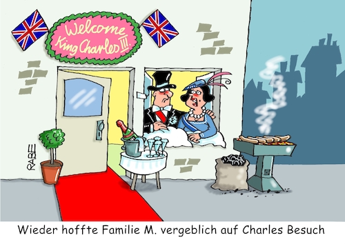 Cartoon: Vergebliches (medium) by RABE tagged king,könig,charles,queen,camilla,staatsbesuch,deutschland,dinner,empfang,steinmeier,rabe,ralf,böhme,cartoon,karikatur,pressezeichnung,farbcartoon,tagescartoon,welcome,teppich,sekt,bratwurst,king,könig,charles,queen,camilla,staatsbesuch,deutschland,dinner,empfang,steinmeier,rabe,ralf,böhme,cartoon,karikatur,pressezeichnung,farbcartoon,tagescartoon,welcome,teppich,sekt,bratwurst