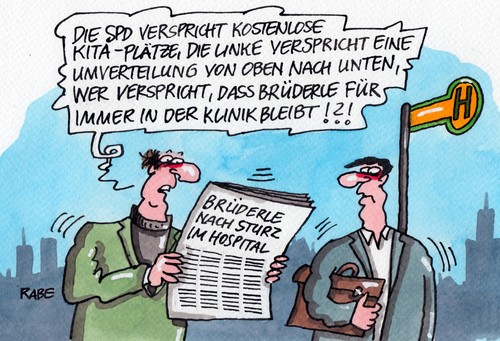 Cartoon: Versprecher (medium) by RABE tagged linke,parteitag,gysi,dresden,wagenknecht,wahlprogramm,mindestlohn,reichensteuer,bundestagswahlkampf,gutverdiener,rabe,ralf,böhme,cartoon,karikatur,farbcartoon,pressezeichnung,brüderle,fdp,liberale,sturz,klinik,abendessen,fraktur,knochenbrüche,hospital,kitaplätze,spd,steinbrück,kompetenzteam,versprechen,wahlversprechen,wähler,linke,parteitag,gysi,dresden,wagenknecht,wahlprogramm,mindestlohn,reichensteuer,bundestagswahlkampf,gutverdiener,rabe,ralf,böhme,cartoon,karikatur,farbcartoon,pressezeichnung,brüderle,fdp,liberale,sturz,klinik,abendessen,fraktur,knochenbrüche,hospital,kitaplätze,spd,steinbrück,kompetenzteam,versprechen,wahlversprechen,wähler