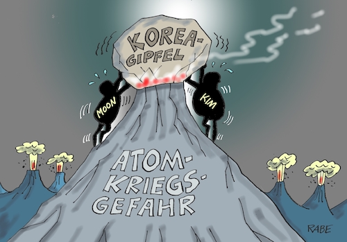 Cartoon: Verstopfung (medium) by RABE tagged nordkorea,südkores,treffen,spitzentreffen,koreagipfel,kin,jong,un,moon,vulkan,stein,rabe,ralf,böhme,cartoon,karikatur,pressezeichnung,farbcartoon,tagescartoon,atmotests,atomwaffen,trump,atambombe,weltkrieg,atomkrieg,nordkorea,südkores,treffen,spitzentreffen,koreagipfel,kin,jong,un,moon,vulkan,stein,rabe,ralf,böhme,cartoon,karikatur,pressezeichnung,farbcartoon,tagescartoon,atmotests,atomwaffen,trump,atambombe,weltkrieg,atomkrieg