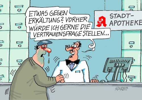 Cartoon: Vertrauen ist beste Medizin (medium) by RABE tagged ampel,ampelregierung,rot,grün,gelb,fdp,spd,grüne,rabe,ralf,böhme,cartoon,karikatur,pressezeichnung,farbcartoon,tagescartoon,inflation,einkommen,rente,rentenpaket,bruch,streit,neuwahlen,vertrauen,vertauensfrage,erkältung,erkältungszeit,apotheke,apotheker,arznei,husten,medizin,schnupfen,ampel,ampelregierung,rot,grün,gelb,fdp,spd,grüne,rabe,ralf,böhme,cartoon,karikatur,pressezeichnung,farbcartoon,tagescartoon,inflation,einkommen,rente,rentenpaket,bruch,streit,neuwahlen,vertrauen,vertauensfrage,erkältung,erkältungszeit,apotheke,apotheker,arznei,husten,medizin,schnupfen