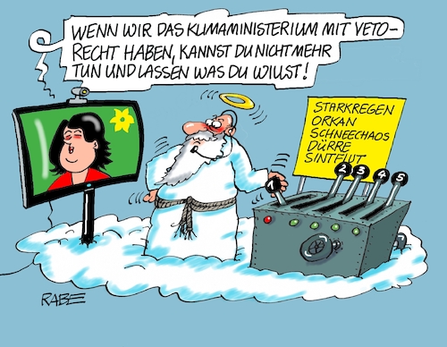 Cartoon: Vetopetro (medium) by RABE tagged bundestagswahl,wahlkampf,osten,ddr,ostbeauftragter,bundesregierung,recht,rabe,ralf,böhme,cartoon,karikatur,pressezeichnung,farbcartoon,tagescartoon,cdu,wahlplakat,laschet,lacher,lachnummer,grüne,habeck,baerbock,veto,vetorecht,ministerium,klimaministerium,verbot,petrus,wolke,himmel,regen,starkregen,schneechaos,sintflut,dürre,bundestagswahl,wahlkampf,osten,ddr,ostbeauftragter,bundesregierung,recht,rabe,ralf,böhme,cartoon,karikatur,pressezeichnung,farbcartoon,tagescartoon,cdu,wahlplakat,laschet,lacher,lachnummer,grüne,habeck,baerbock,veto,vetorecht,ministerium,klimaministerium,verbot,petrus,wolke,himmel,regen,starkregen,schneechaos,sintflut,dürre