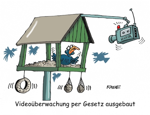 Cartoon: Videoüberwachung (medium) by RABE tagged video,videoüberwachung,bundeskabinett,beschluß,kriminelle,bahnhöfe,plätze,innenstädte,rabe,ralf,böhme,cartoon,karikatur,pressezeihnung,farbcartoon,tagescartoon,vogelhaus,fütterhaus,vögel,vogelfutter,kamera,video,videoüberwachung,bundeskabinett,beschluß,kriminelle,bahnhöfe,plätze,innenstädte,rabe,ralf,böhme,cartoon,karikatur,pressezeihnung,farbcartoon,tagescartoon,vogelhaus,fütterhaus,vögel,vogelfutter,kamera