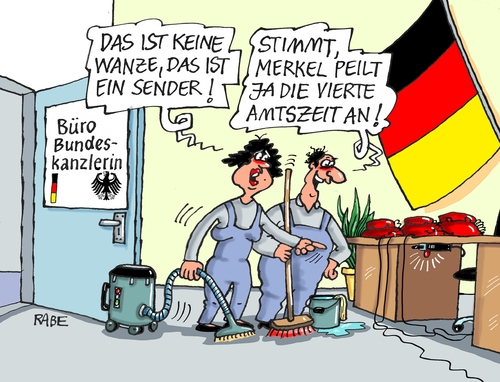 Cartoon: Vierte Amtszeit Merkel (medium) by RABE tagged vierte,amtszeit,merkel,bundeskanzlerin,kanzleramt,kandidatur,bundestagswahl,cdu,csu,seehofer,spd,gabriel,kanzlerkabdidat,sender,peilsender,peilantenne,rabe,ralf,böhme,cartoon,karikatur,pressezeichnung,farbcartoon,tagescartoon,reinigungskräfte,büro,schreibtisch,wanze,abhörskandal,nsa,vierte,amtszeit,merkel,bundeskanzlerin,kanzleramt,kandidatur,bundestagswahl,cdu,csu,seehofer,spd,gabriel,kanzlerkabdidat,sender,peilsender,peilantenne,rabe,ralf,böhme,cartoon,karikatur,pressezeichnung,farbcartoon,tagescartoon,reinigungskräfte,büro,schreibtisch,wanze,abhörskandal,nsa