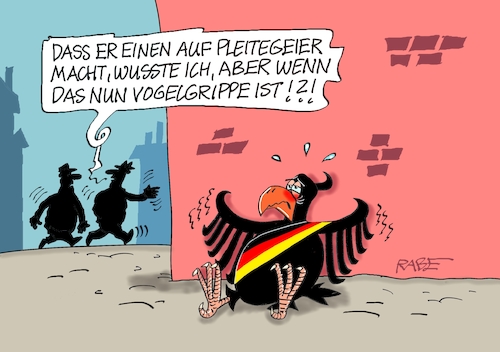 Cartoon: Vogelgrippe (medium) by RABE tagged merz,union,kanzler,fritze,koalition,spd,klingbeil,bundesregierung,rabe,ralf,böhme,cartoon,karikatur,pressezeichnung,farbcartoon,tagescartoon,trump,putin,krisen,tv,nachrichten,waschmaschine,adler,bundesadler,pleite,pleitegeier,vogel,grippe,vogelgrippe,schulden,haushaltsloch,krankheit,medizin,pandemie,seuche,merz,union,kanzler,fritze,koalition,spd,klingbeil,bundesregierung,rabe,ralf,böhme,cartoon,karikatur,pressezeichnung,farbcartoon,tagescartoon,trump,putin,krisen,tv,nachrichten,waschmaschine,adler,bundesadler,pleite,pleitegeier,vogel,grippe,vogelgrippe,schulden,haushaltsloch,krankheit,medizin,pandemie,seuche