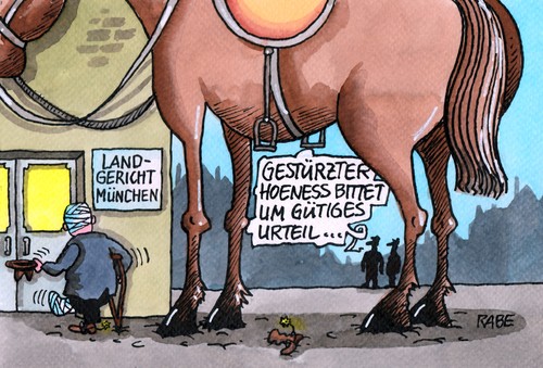 Cartoon: Vom hohen Ross gefallen (medium) by RABE tagged uli,hoeneß,bayern,münchen,landesgericht,prozess,steuerbetrug,steuerhinterziehung,euro,millionen,zocker,finanzamt,selbstanzeige,steuerbetrüger,gerichtsurteil,haft,rückzahlung,güte,milde,rabe,ralf,böhme,cartoon,karikatur,pressezeichnung,farbcartoon,bayernpräsident,fussball,ross,reiter,pferd,sattel,sturz,urteilverkündung,steuerparadies,schweiz,finanzminister,steuerfahnder,prominenz,bestrafung,haftstrafe,uli,hoeneß,bayern,münchen,landesgericht,prozess,steuerbetrug,steuerhinterziehung,euro,millionen,zocker,finanzamt,selbstanzeige,steuerbetrüger,gerichtsurteil,haft,rückzahlung,güte,milde,rabe,ralf,böhme,cartoon,karikatur,pressezeichnung,farbcartoon,bayernpräsident,fussball,ross,reiter,pferd,sattel,sturz,urteilverkündung,steuerparadies,schweiz,finanzminister,steuerfahnder,prominenz,bestrafung,haftstrafe