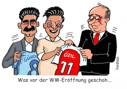 Cartoon: Vorm WM Anpfiff (medium) by RABE tagged özil,gündogan,erdogan,wahlkampf,wahlhilfe,fußballtrikot,trikottausch,rabe,ralf,böhme,cartoon,karikatur,pressezeichnung,farbcartoon,tagescartoon,schmutz,schmutzflecke,wm,russland,kader,aufstellung,fußball,moskau,putin,kremlchef,eröffnung,weltmeisterschaft,löw,özil,gündogan,erdogan,wahlkampf,wahlhilfe,fußballtrikot,trikottausch,rabe,ralf,böhme,cartoon,karikatur,pressezeichnung,farbcartoon,tagescartoon,schmutz,schmutzflecke,wm,russland,kader,aufstellung,fußball,moskau,putin,kremlchef,eröffnung,weltmeisterschaft,löw