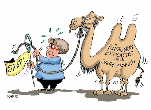 Cartoon: Waffenexporte (medium) by RABE tagged saudi,arabien,rüstungsexporte,waffenlieferungen,stopp,lieferstopp,merkel,kanzlerin,bundesregierung,raberalg,böhme,cartoon,karikatur,pressezeichnung,farbcartoon,tagescartoon,kamel,wüste,nadelör,journalisten,botschaft,türkei,erdogan,scheich,prinz,jamal,kashoggi,saudi,arabien,rüstungsexporte,waffenlieferungen,stopp,lieferstopp,merkel,kanzlerin,bundesregierung,raberalg,böhme,cartoon,karikatur,pressezeichnung,farbcartoon,tagescartoon,kamel,wüste,nadelör,journalisten,botschaft,türkei,erdogan,scheich,prinz,jamal,kashoggi