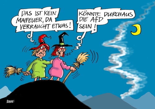 Cartoon: Walpurgisnacht (medium) by RABE tagged walpurgisnacht,walpurga,blocksberg,hexentanzplatz,hexen,rauchwolken,rauch,rechte,tagescartoon,farbcartoon,pressezeichnung,karikatur,cartoon,böhme,ralf,rabe,auflösung,spaltung,chef,lucke,deutschland,für,alternative,afd,afd,alternative,für,deutschland,lucke,chef,spaltung,auflösung,rabe,ralf,böhme,cartoon,karikatur,pressezeichnung,farbcartoon,tagescartoon,rechte,rauch,rauchwolken,hexen,hexentanzplatz,blocksberg,walpurga,walpurgisnacht