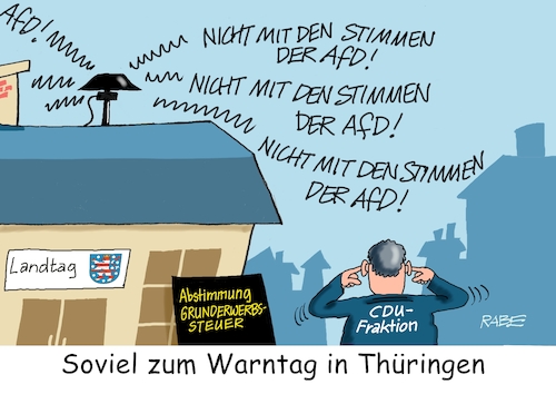 Cartoon: Warnung vor der AfD (medium) by RABE tagged warntag,warnung,sirene,alarm,warnapp,rathaus,rabe,ralf,böhme,cartoon,karikatur,pressezeichnung,farbcartoon,dach,thüringen,grunderwerbssteuer,landtag,abstimmung,cdu,minderheitsregierung,afd,stimmen,warntag,warnung,sirene,alarm,warnapp,rathaus,rabe,ralf,böhme,cartoon,karikatur,pressezeichnung,farbcartoon,dach,thüringen,grunderwerbssteuer,landtag,abstimmung,cdu,minderheitsregierung,afd,stimmen