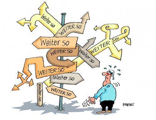 Cartoon: Wegweiser (medium) by RABE tagged merkel,kanzlerin,bundestag,bundestagsdebatte,weiter,so,kamzlerin,regierung,oppossition,rabe,ralf,böhmr,cartoon,karikatur,pressezeichnung,farbcartoon,pfeile,schilder,oben,unten,links,rechts,merkel,kanzlerin,bundestag,bundestagsdebatte,weiter,so,kamzlerin,regierung,oppossition,rabe,ralf,böhmr,cartoon,karikatur,pressezeichnung,farbcartoon,pfeile,schilder,oben,unten,links,rechts