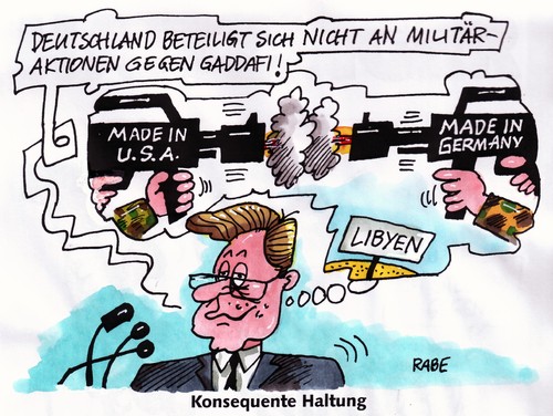 Cartoon: Westerwelkiges (medium) by RABE tagged libeyn,gaddafie,diktator,militärregime,rebellen,rebellenhochburg,wüste,flugabwehr,flugverbot,flugverbotszone,nato,außenminister,westerwelle,fdp,kanzlerin,merkel,cdu,bundesregierung,euro,krise,erdöl,erdölembargo,waffenlieferung,waffenlobby,rüstungsindustrei,rüstungsfabriken,munition,nachschub,kanonen,maschinengewhere,pistolen,granaten,soldaten,wüstenfeldzug,kreuzzug,konsequenz,pressekonferenz,auswärtiges,amt,militäraktion,deutschland,england,amerika,obama,präsident,libyen,gaddafi,rebellen,wüste,flugabwehr,flugverbot,flugverbotszone,nato,westerwelle,merkel,bundesregierung,waffenlieferung,waffenlobby,rüstungsindustrie