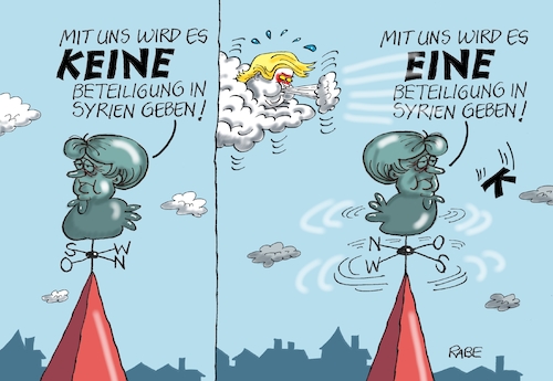 Cartoon: Wetterhenne (medium) by RABE tagged donald,trump,usa,us,president,washington,botschaften,länder,hauptstädte,rabe,ralf,böhme,cartoon,karikatur,pressezeichnung,farbcartoon,tagescartoon,merkeö,kanzlerin,syrien,syrienkrieg,giftgaseinsatz,russland,putin,militäreinsatz,nato,kampfeinsatz,donald,trump,usa,us,president,washington,botschaften,länder,hauptstädte,rabe,ralf,böhme,cartoon,karikatur,pressezeichnung,farbcartoon,tagescartoon,merkeö,kanzlerin,syrien,syrienkrieg,giftgaseinsatz,russland,putin,militäreinsatz,nato,kampfeinsatz