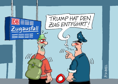 Cartoon: Zugentführung (medium) by RABE tagged merz,kanzler,koalition,union,spd,klingbeil,cartoon,karikatur,pressezeichnung,farbcartoon,tagescartoon,db,bahn,bahnsteig,schaffner,zugausfall,entführung,zugentführung,trump,venezuela,präsident,donald,merz,kanzler,koalition,union,spd,klingbeil,cartoon,karikatur,pressezeichnung,farbcartoon,tagescartoon,db,bahn,bahnsteig,schaffner,zugausfall,entführung,zugentführung,trump,venezuela,präsident,donald