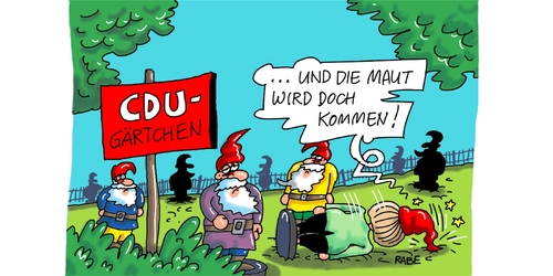 Cartoon: Zwergengärtchen (medium) by RABE tagged merkel,kanzlerin,cdu,csu,dobrindth,seehofer,maut,mautpläne,gebühren,autofahrer,autobahnen,ausländer,rabe,ralf,böhme,cartoon,karikatur,pressezeichnung,farbcartoon,tagescartoon,zwerge,garten,gärtchen,gartenarbeit,gartenzwerge,umfaller,rasen,zwergenpark,merkel,kanzlerin,cdu,csu,dobrindth,seehofer,maut,mautpläne,gebühren,autofahrer,autobahnen,ausländer,rabe,ralf,böhme,cartoon,karikatur,pressezeichnung,farbcartoon,tagescartoon,zwerge,garten,gärtchen,gartenarbeit,gartenzwerge,umfaller,rasen,zwergenpark