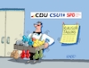 Cartoon: Schlagabtausch II (small) by RABE tagged merz,union,kanzler,fritze,koalition,spd,klingbeil,bundesregierung,rabe,ralf,böhme,cartoon,karikatur,pressezeichnung,farbcartoon,tagescartoon,trump,putin,krisen,tv,nachrichten,waschmaschine,klausur,klausurtagung,würzburg,rot,schwarz,groko,boxhandschuhe,bauchladen