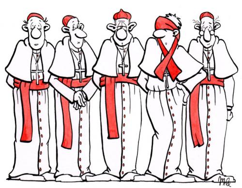 Cartoon: Ohne Worte (medium) by mele tagged popen,aids,katholozismus,katholozismus,kirche,aids,schleife,rot,schwul,homosexuell