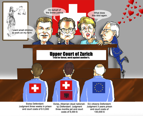 Cartoon: The Swiss racists (medium) by MDS tagged swiss,racists,eu,citizens,junker,switzerland
