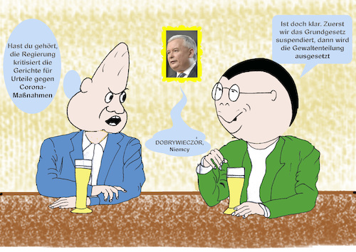 Cartoon: Corona und Gewaltenteilung (medium) by menschenskindergarten tagged judikative,exekutive,gewaltenteilung,helge,braun,kanzleramtsminister,groko,coronakriese,eu,polen