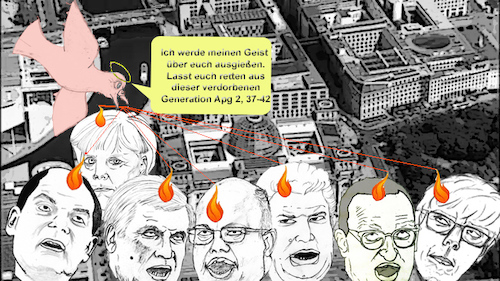 Cartoon: Pfingsten für GroKo-Kabinett (medium) by menschenskindergarten tagged pfingsten,heiliger,geist,corona,groko,kabinett,billionen,rettungspakete