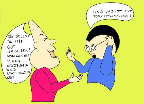 Cartoon: Nachhaltigkeit ohne Tissue (medium) by menschenskindergarten tagged nachhaltigkeit,ressourcenverbrauch,klimabilanz,umwelt