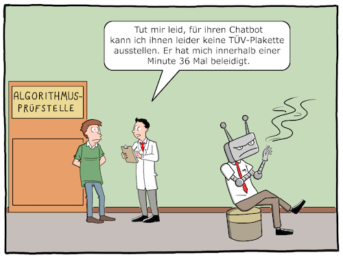 Cartoon: Algorithmus-TÜV (medium) by Cloud Science tagged algorithmus,algorithmen,code,tuev,pruefstelle,technologie,chatbot,roboter,technik,digitalisierung,sicherheit,sicherung,ueberpruefung,digital,it,computer,informatiok,programmieren,programmierer,bot,disruption,innovation,wirtschaft,politik,daten,vernetzung,ki,ai,kuenstliche,intelligenz,moeller,cartoon,algorithmus,algorithmen,code,tuev,pruefstelle,technologie,chatbot,roboter,technik,digitalisierung,sicherheit,sicherung,ueberpruefung,digital,it,computer,informatiok,programmieren,programmierer,bot,disruption,innovation,wirtschaft,politik,daten,vernetzung,ki,ai,kuenstliche,intelligenz,moeller,cartoon