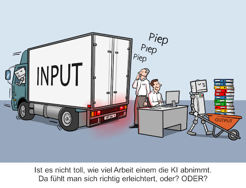 Cartoon: KI und Arbeitsbelastung (medium) by Cloud Science tagged ki,künstliche,intelligenz,arbeitsplatz,worklaod,arbeitsaufkommen,arbeitsbelastung,input,output,mitarbeiter,produktivität,effizienz,technologie,automation,schubkarre,roboter,dilemma,herausforderung,entlastung,digitalisierung,überlastung,tools,computer,bürokratie,ki,künstliche,intelligenz,arbeitsplatz,worklaod,arbeitsaufkommen,arbeitsbelastung,input,output,mitarbeiter,produktivität,effizienz,technologie,automation,schubkarre,roboter,dilemma,herausforderung,entlastung,digitalisierung,überlastung,tools,computer,bürokratie