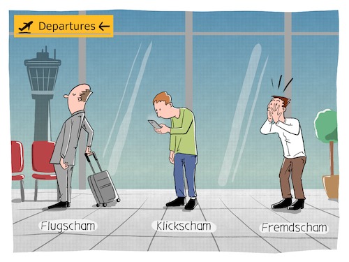 Cartoon: Klickscham (medium) by Cloud Science tagged flugscham,klickscham,fremdscham,fremdschämen,trend,co2,umwelt,belastung,digitalisierung,digital,tech,technik,technologie,smartphone,flughafen,flugscham,klickscham,fremdscham,fremdschämen,trend,co2,umwelt,belastung,digitalisierung,digital,tech,technik,technologie,smartphone,flughafen