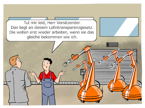 Cartoon: Lohntransparenzgesetz (medium) by Cloud Science tagged roboter,robotik,fabrik,industrie,40,iot,technologie,digitalisierung,digital,technik,roboterarm,greifarm,fertigung,automatisierung,gerechtigkeit,lohn,bezahlung,entgelt,gehalt,manager,arbeiter,angestellter,mechaniker,wirtschaft,business,zukunft,disruption,automtisch,computer,logistik,it,arbeitsmarkt,arbeitsplatz,gesellschaft,firma,unternehmen,smart,intelligenz,intelligent,kuenstliche,algorithmen,daten,datenschutz,transparenz,ki,ai,illustration,christian,moeller,roboter,robotik,fabrik,industrie,40,iot,technologie,digitalisierung,digital,technik,roboterarm,greifarm,fertigung,automatisierung,gerechtigkeit,lohn,bezahlung,entgelt,gehalt,manager,arbeiter,angestellter,mechaniker,wirtschaft,business,zukunft,disruption,automtisch,computer,logistik,it,arbeitsmarkt,arbeitsplatz,gesellschaft,firma,unternehmen,smart,intelligenz,intelligent,kuenstliche,algorithmen,daten,datenschutz,transparenz,ki,ai,illustration,christian,moeller