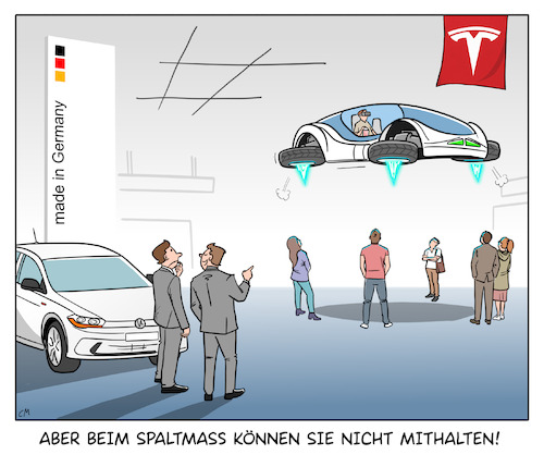 Cartoon: Spaltmaß (medium) by Cloud Science tagged spaltmaß,spaltmaße,elon,musk,autoindustrie,tesla,volkswagen,vw,automobilindustrie,autobauer,automobilhersteller,elektroauto,elektromobilität,flugauto,flugautos,mobilität,zukunftsmobilität,innovation,fortschritt,technologie,technologiewandel,digitalisierung,disruption,qualität,qualitätskontrolle,ingenieurskunst,perfektionismus,deutschland,madeingermany,germanengineering,elonmusk,wirtschaft,wirtschaftskrise,wettbewerb,konkurrenz,wettbewerbsfähigkeit,industrie,automobilbau,fahrzeugbau,fahrzeugindustrie,karosserie,verarbeitung,zukunft,zukunftstechnologie,wirtschaftssatire,technologiesatire,satire,karikatur,cartoon,spaltmaß,spaltmaße,elon,musk,autoindustrie,tesla,volkswagen,vw,automobilindustrie,autobauer,automobilhersteller,elektroauto,elektromobilität,flugauto,flugautos,mobilität,zukunftsmobilität,innovation,fortschritt,technologie,technologiewandel,digitalisierung,disruption,qualität,qualitätskontrolle,ingenieurskunst,perfektionismus,deutschland,madeingermany,germanengineering,elonmusk,wirtschaft,wirtschaftskrise,wettbewerb,konkurrenz,wettbewerbsfähigkeit,industrie,automobilbau,fahrzeugbau,fahrzeugindustrie,karosserie,verarbeitung,zukunft,zukunftstechnologie,wirtschaftssatire,technologiesatire,satire,karikatur,cartoon