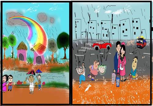 Cartoon: monsoon in bef nd now (medium) by anupama tagged monsoon,season