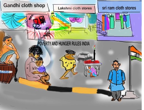 Cartoon: poverty rules India (medium) by anupama tagged poverty