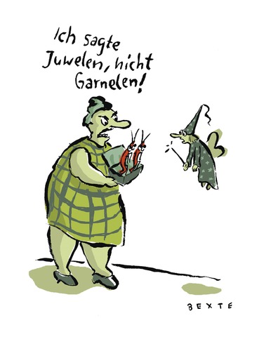 Cartoon: Garnelen (medium) by Bettina Bexte tagged garnelen,wünsche,fee,juwelen,frau,geschenk,weihnachten,geld,schmuck,garnelen,wünsche,fee,juwelen,frau,geschenk,weihnachten,geld,schmuck,wunsch,wünschen