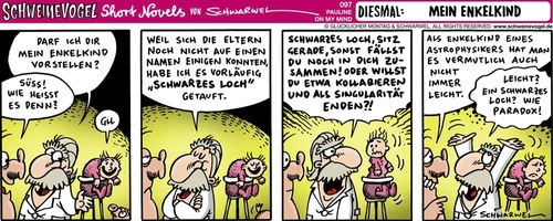 Cartoon: Schweinevogel Enkelkind (medium) by Schweinevogel tagged schweinevogel,sid,professor,eisenstein,schwarwel,cartoon,enkelkind,physik,astrophysik
