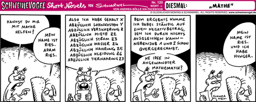 Cartoon: Schweinevogel Mathe (medium) by Schweinevogel tagged schweinevogel,sid,schwarwel,iron,doof,cartoon,funny,mathematik,geld,rechnen,gehalt