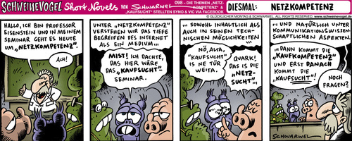 Cartoon: Schweinevogel Netzkompetenz (medium) by Schweinevogel tagged schweinevogel,swampie,iron,doof,professor,eisenstein,netzwerk,seminar,internet,kaufsucht,schwarwel,cartoon