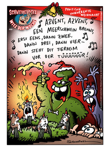 Cartoon: Schweinevogel Witz der Woche 057 (medium) by Schweinevogel tagged feiern,geschenke,feuer,feier,party,kerze,cartoon,witz,schwarwel,schweinevogel,doof,iron,swampie,advent,kranz,weihnachten
